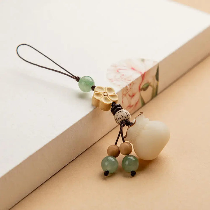 Buddha Stones Natural Bodhi Seed Money Bag Flower Blessing Prosperity Keychain - Thin String Money Bag - Key Chain