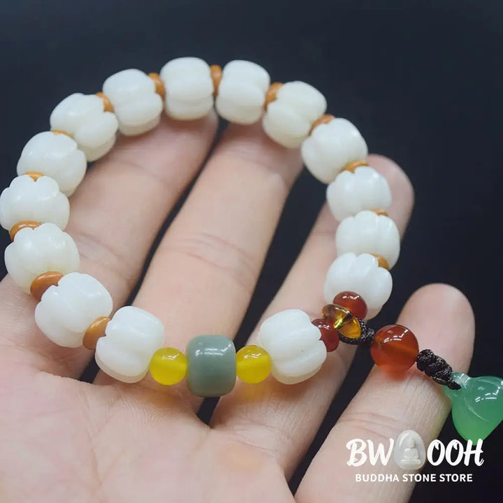Buddha Stones Natural Bodhi Seed Red Agate Bodhi Calm Harmony Engraved Pumpkin Bead Lotus Bracelet - BWOOOH - Bodhi