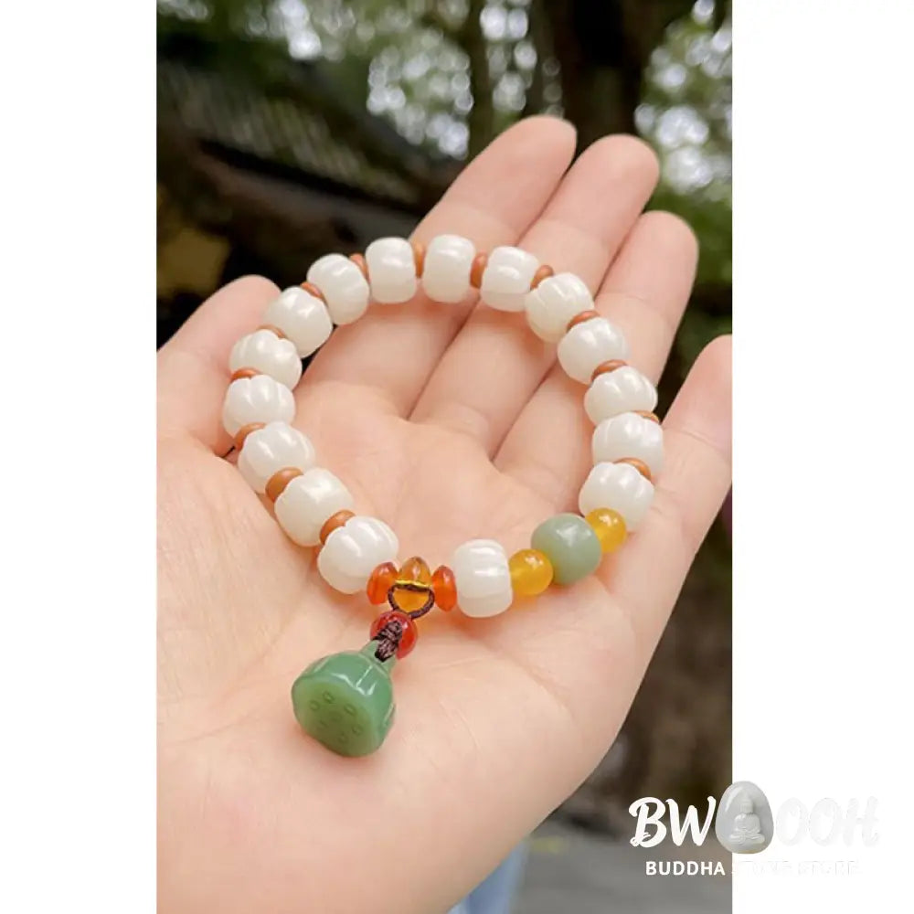 Buddha Stones Natural Bodhi Seed Red Agate Bodhi Calm Harmony Engraved Pumpkin Bead Lotus Bracelet - BWOOOH - Bodhi