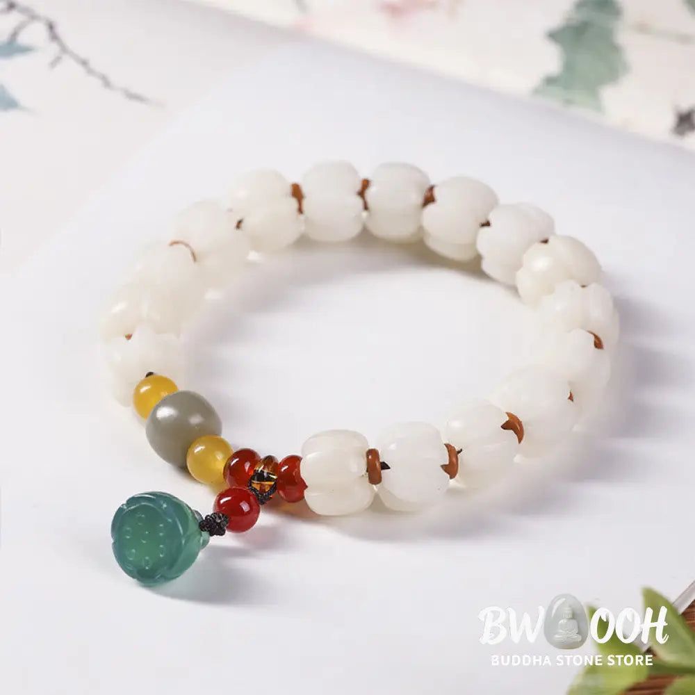 Buddha Stones Natural Bodhi Seed Red Agate Bodhi Calm Harmony Engraved Pumpkin Bead Lotus Bracelet - BWOOOH - Bodhi