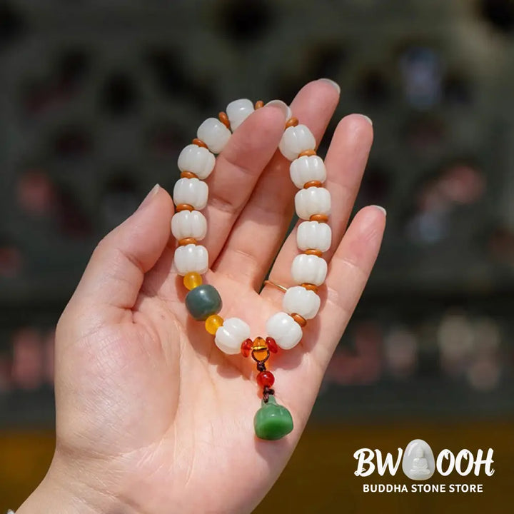 Buddha Stones Natural Bodhi Seed Red Agate Bodhi Calm Harmony Engraved Pumpkin Bead Lotus Bracelet - BWOOOH - Bodhi