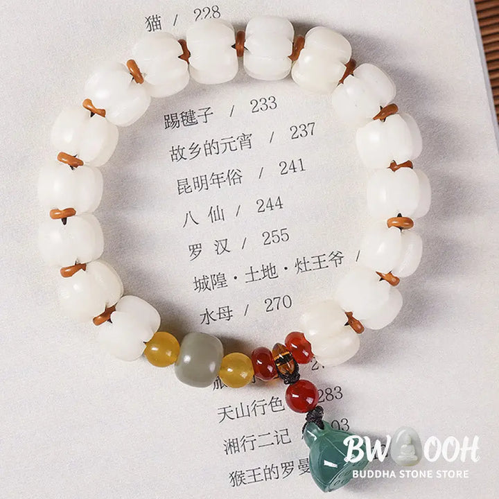 Buddha Stones Natural Bodhi Seed Red Agate Bodhi Calm Harmony Engraved Pumpkin Bead Lotus Bracelet - BWOOOH - Bodhi