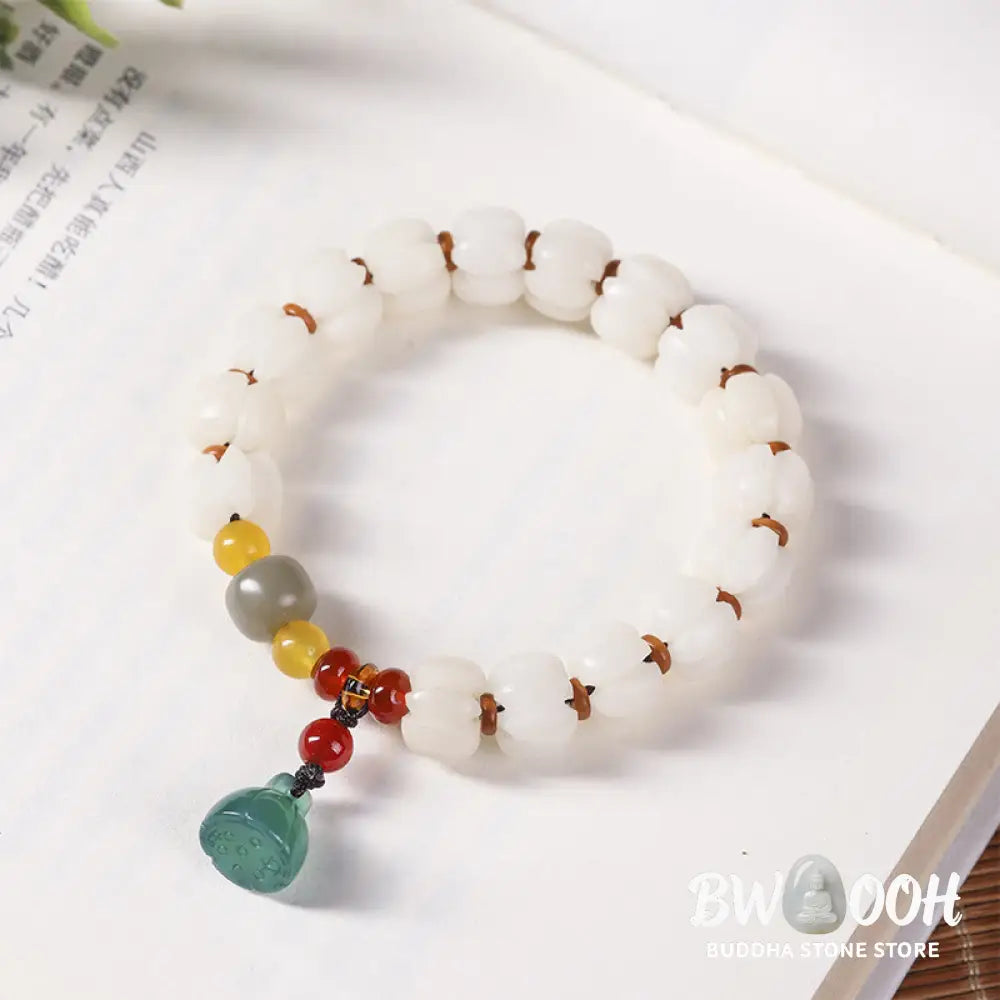 Buddha Stones Natural Bodhi Seed Red Agate Bodhi Calm Harmony Engraved Pumpkin Bead Lotus Bracelet - BWOOOH - Bodhi