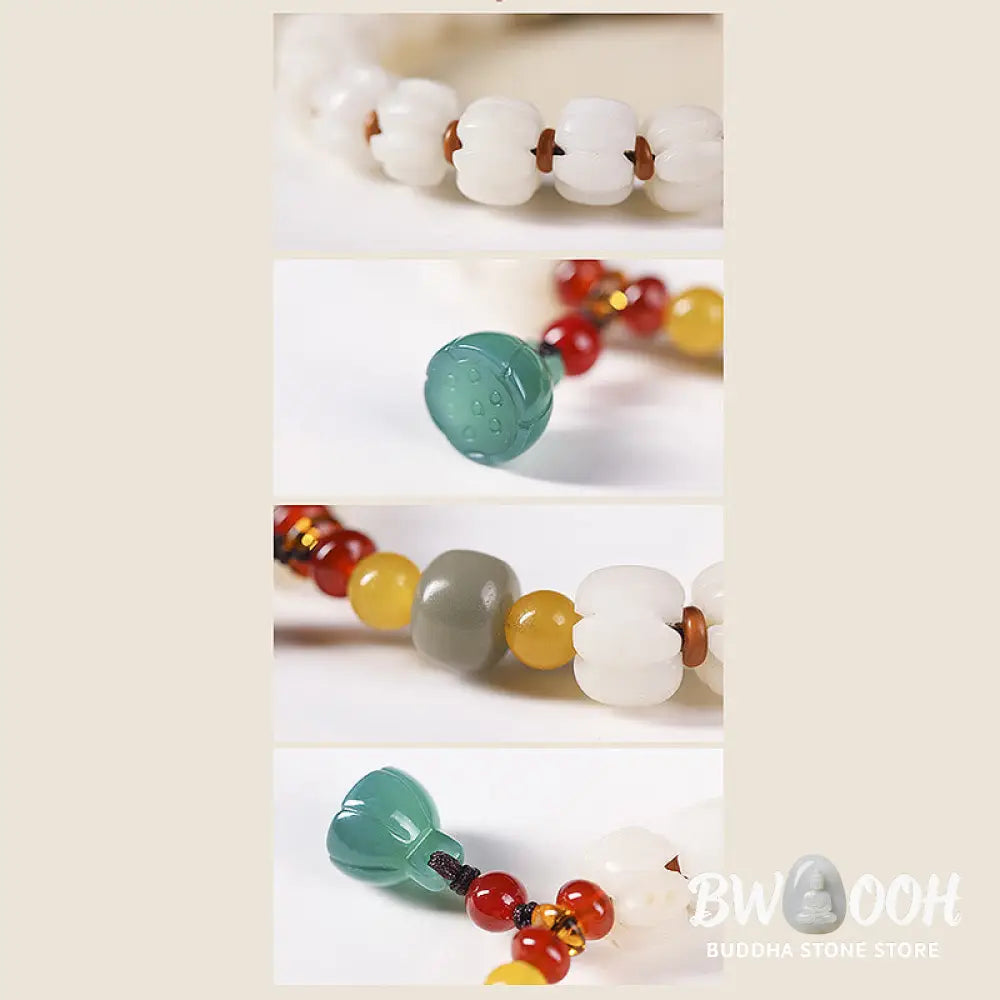 Buddha Stones Natural Bodhi Seed Red Agate Bodhi Calm Harmony Engraved Pumpkin Bead Lotus Bracelet - BWOOOH - Bodhi
