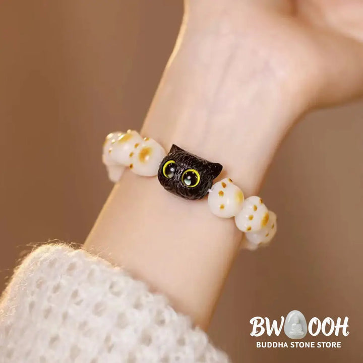 Buddha Stones Natural Bodhi Seed Red Sandalwood Lovely Paw Lucky Cat Peace Bracelet - BWOOOH - Bracelet