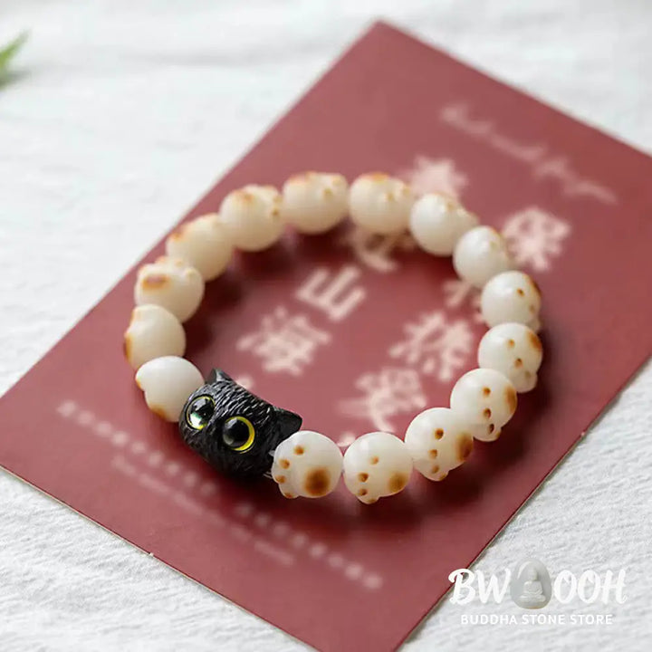 Buddha Stones Natural Bodhi Seed Red Sandalwood Lovely Paw Lucky Cat Peace Bracelet - BWOOOH - Bracelet