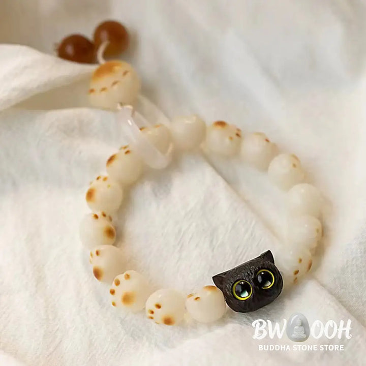 Buddha Stones Natural Bodhi Seed Red Sandalwood Lovely Paw Lucky Cat Peace Bracelet - BWOOOH - Bracelet