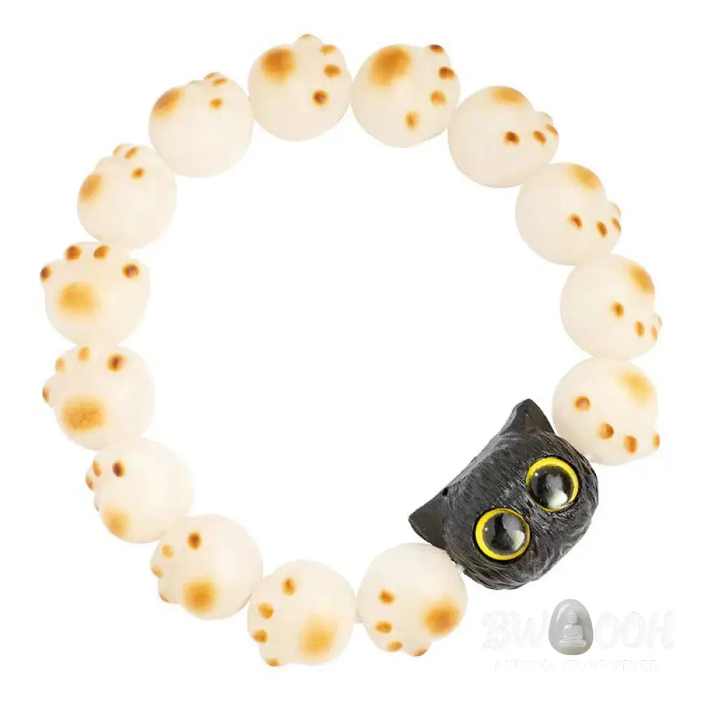 Buddha Stones Natural Bodhi Seed Red Sandalwood Lovely Paw Lucky Cat Peace Bracelet - BWOOOH - Bracelet