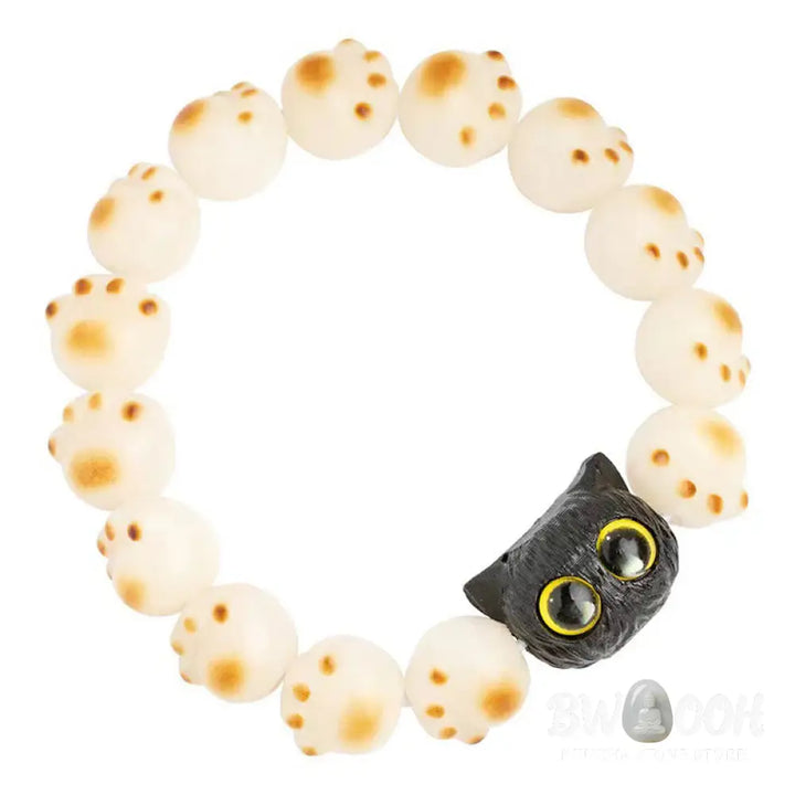 Buddha Stones Natural Bodhi Seed Red Sandalwood Lovely Paw Lucky Cat Peace Bracelet - BWOOOH - Bracelet