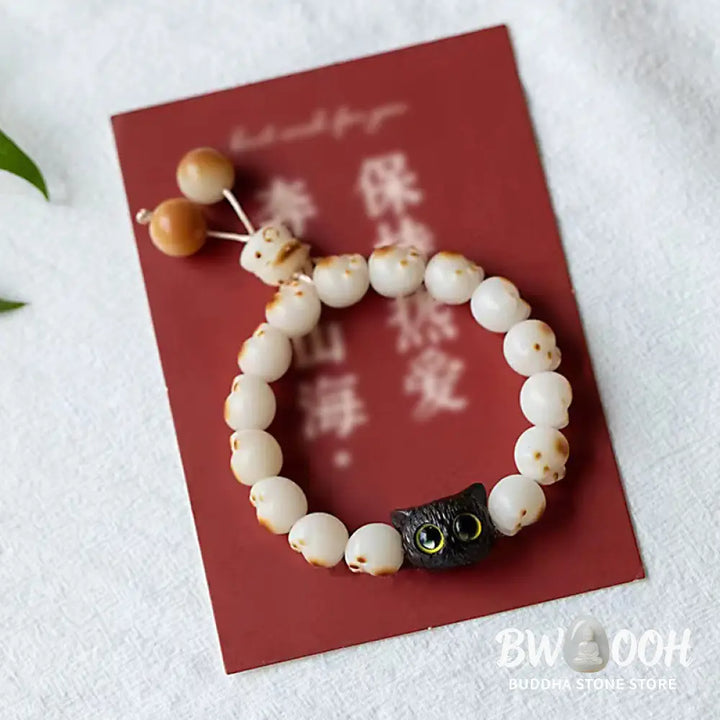 Buddha Stones Natural Bodhi Seed Red Sandalwood Lovely Paw Lucky Cat Peace Bracelet - BWOOOH - Bracelet