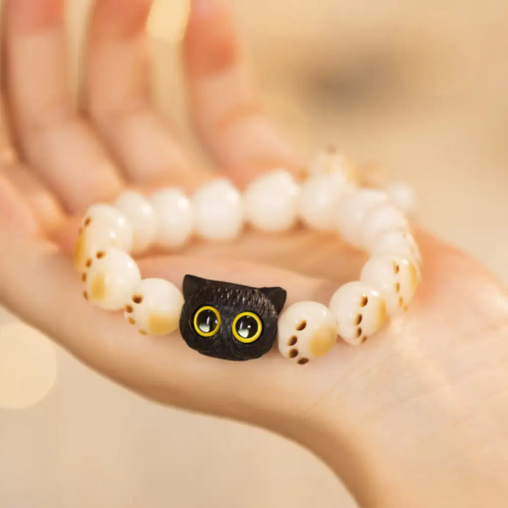 BWOOOH Natural Bodhi Seed Red Sandalwood Lovely Paw Lucky Cat Peace Bracelet - BWOOOH - Bodhi Seed&amp;Cat (Wrist