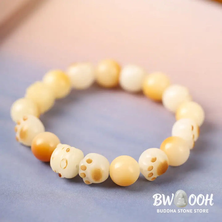 Buddha Stones Natural Bodhi Seed Sandalwood Lucky Cute Cat Head Paw Claw Peace Bracelet - BWOOOH - Bracelet