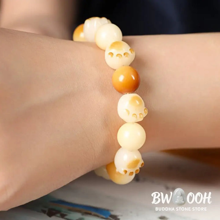 Buddha Stones Natural Bodhi Seed Sandalwood Lucky Cute Cat Head Paw Claw Peace Bracelet - BWOOOH - Bracelet