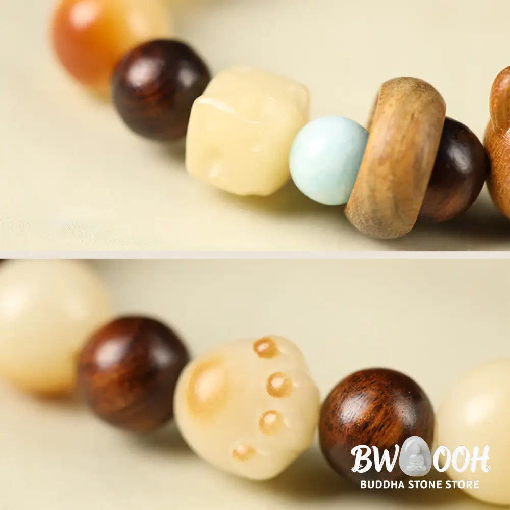Buddha Stones Natural Bodhi Seed Sandalwood Lucky Cute Cat Head Paw Claw Peace Bracelet - BWOOOH - Bracelet