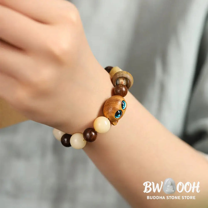 Buddha Stones Natural Bodhi Seed Sandalwood Lucky Cute Cat Head Paw Claw Peace Bracelet - BWOOOH - Bracelet
