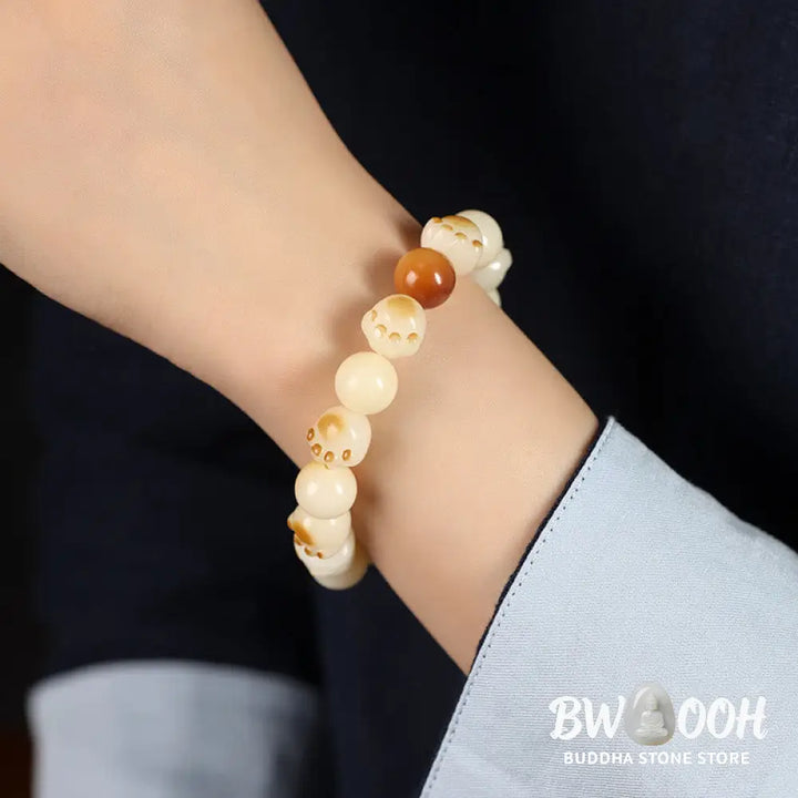 Buddha Stones Natural Bodhi Seed Sandalwood Lucky Cute Cat Head Paw Claw Peace Bracelet - BWOOOH - Bracelet