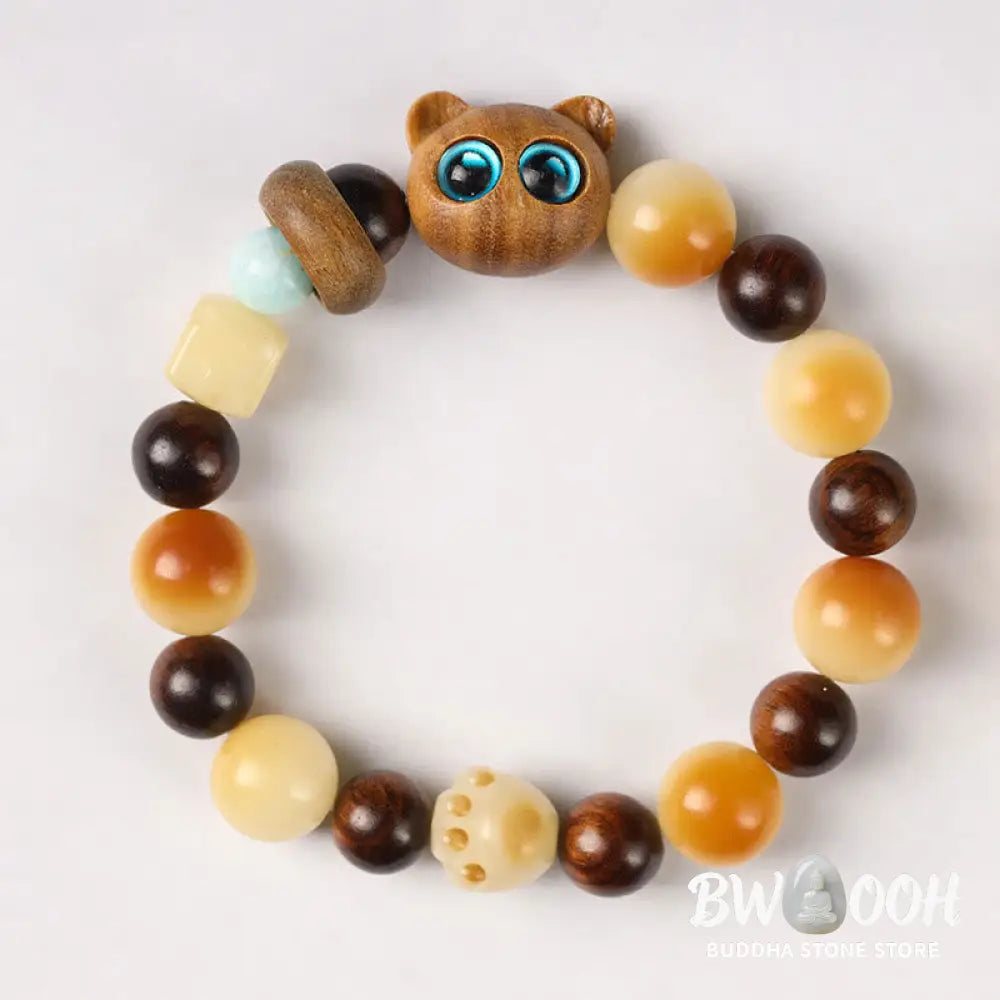 Buddha Stones Natural Bodhi Seed Sandalwood Lucky Cute Cat Head Paw Claw Peace Bracelet - BWOOOH - Bracelet