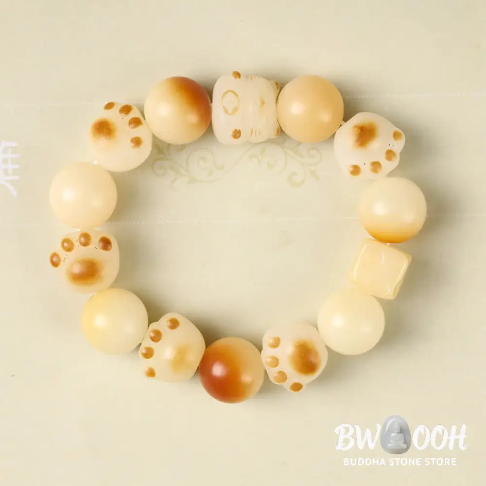 Buddha Stones Natural Bodhi Seed Sandalwood Lucky Cute Cat Head Paw Claw Peace Bracelet - BWOOOH - Bracelet