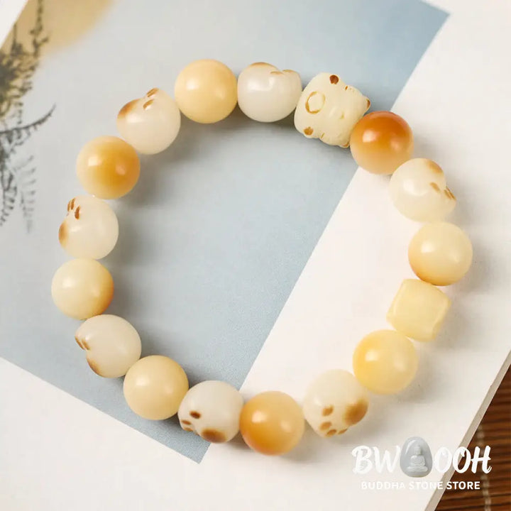 Buddha Stones Natural Bodhi Seed Sandalwood Lucky Cute Cat Head Paw Claw Peace Bracelet - BWOOOH - Bracelet