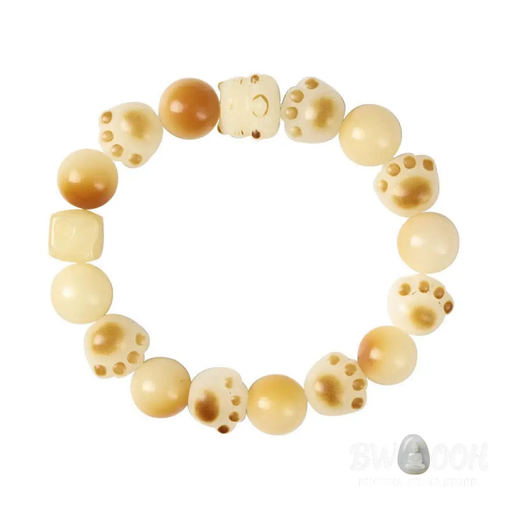 Buddha Stones Natural Bodhi Seed Sandalwood Lucky Cute Cat Head Paw Claw Peace Bracelet - BWOOOH - Bracelet