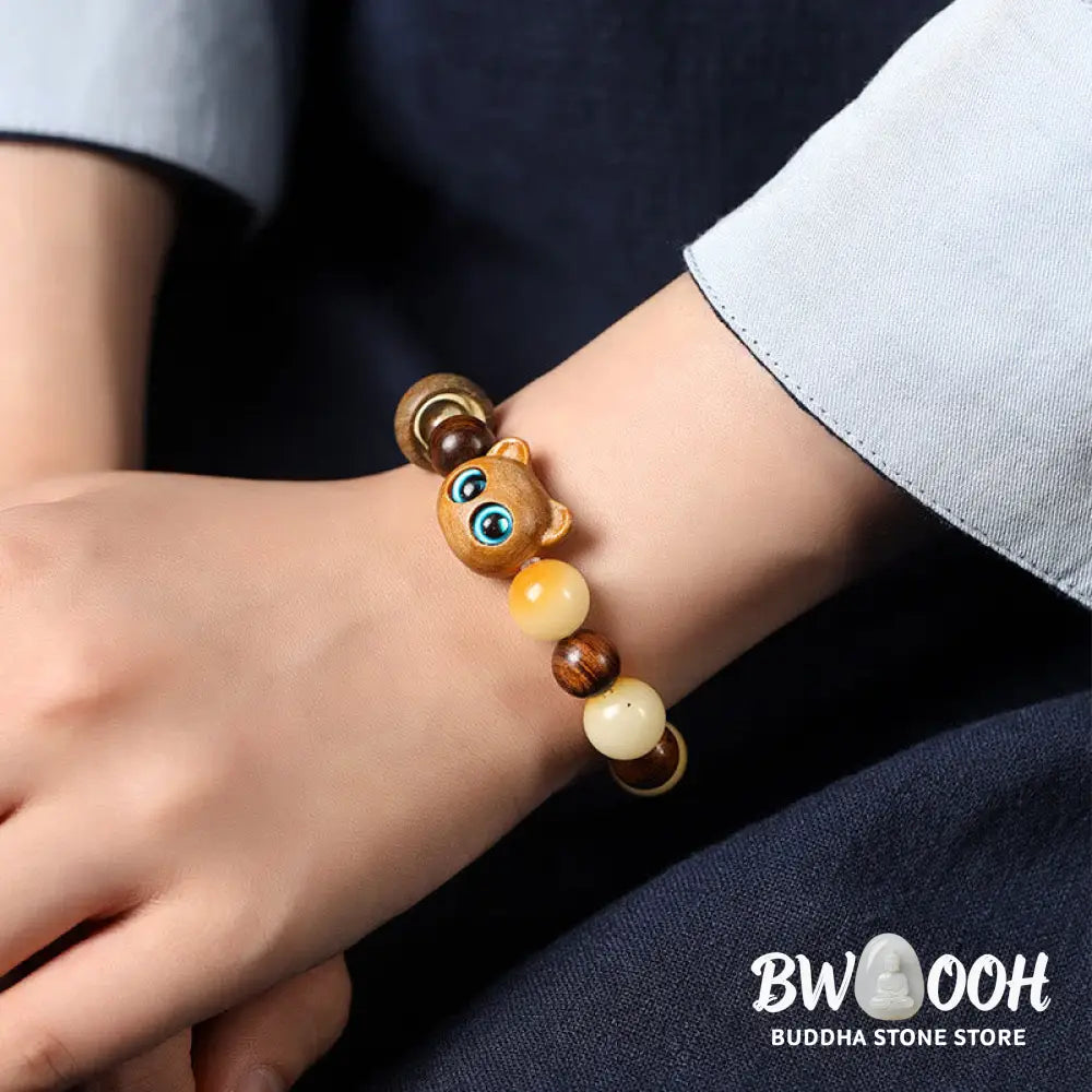 Buddha Stones Natural Bodhi Seed Sandalwood Lucky Cute Cat Head Paw Claw Peace Bracelet - BWOOOH - Bracelet