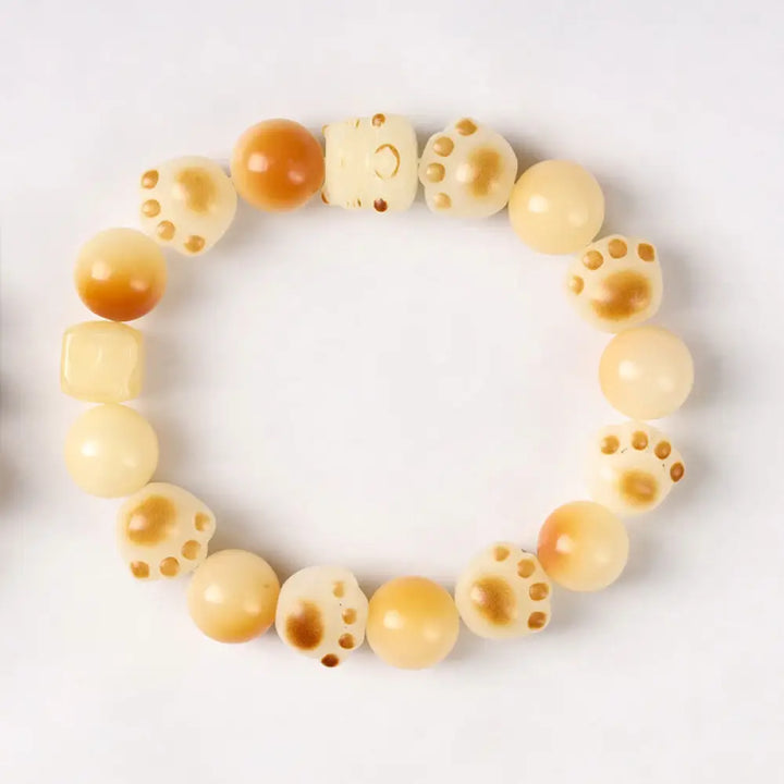 Buddha Stones Natural Bodhi Seed Sandalwood Lucky Cute Cat Head Paw Claw Peace Bracelet - BWOOOH - Bodhi Seed Cat