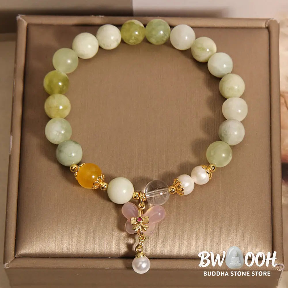 Buddha Stones Natural Butterfly Serpentine Jade Yanyuan Agate Luck Bracelet - Serpentine Jade(Wrist Circumference: