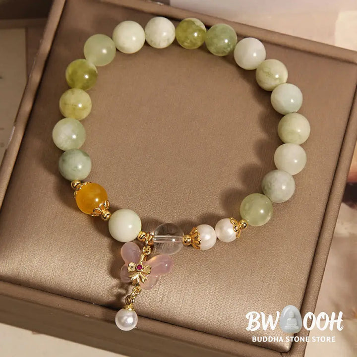 Buddha Stones Natural Butterfly Serpentine Jade Yanyuan Agate Luck Bracelet - Serpentine Jade(Wrist Circumference: