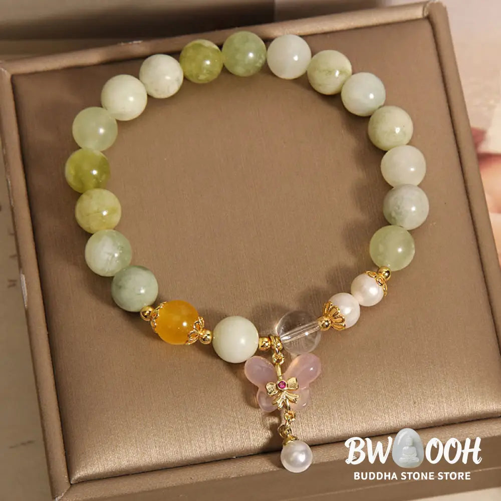 Buddha Stones Natural Butterfly Serpentine Jade Yanyuan Agate Luck Bracelet - Serpentine Jade(Wrist Circumference:
