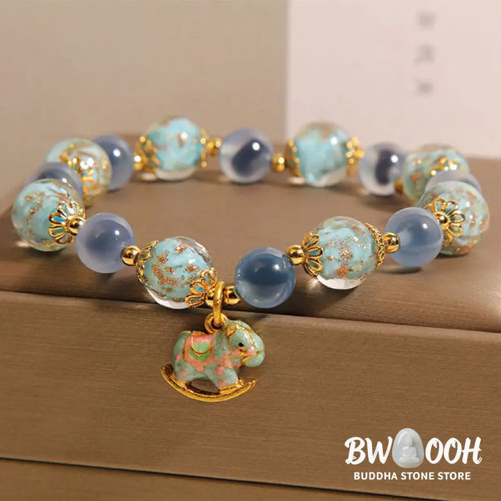 Buddha Stones Natural Candy Agate White Crystal Year Of The Horse Strength Bracelet - Candy Agate(Wrist Circumference: