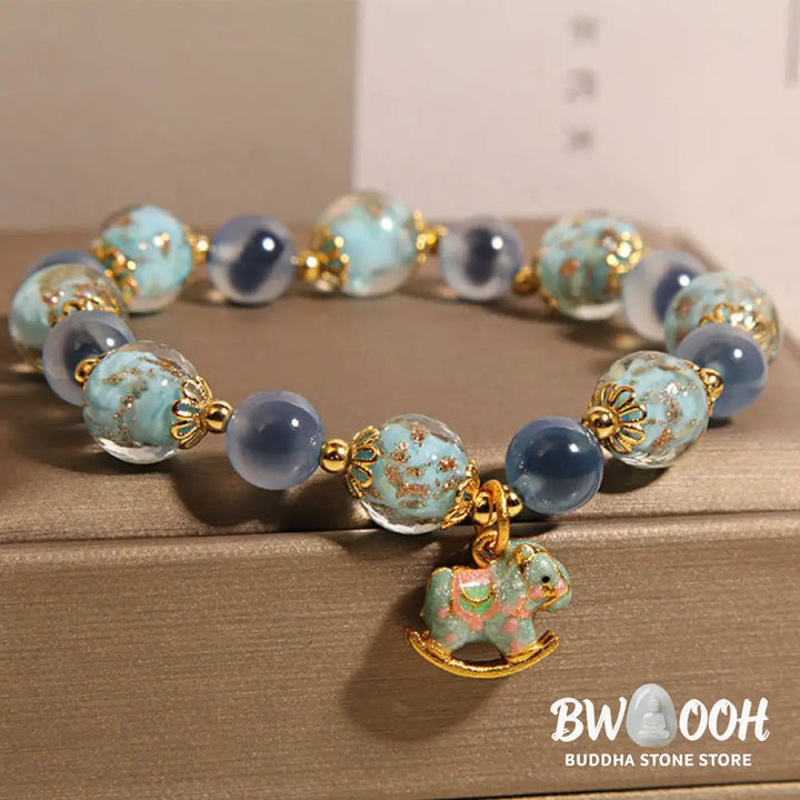 Buddha Stones Natural Candy Agate White Crystal Year Of The Horse Strength Bracelet - Candy Agate(Wrist Circumference: