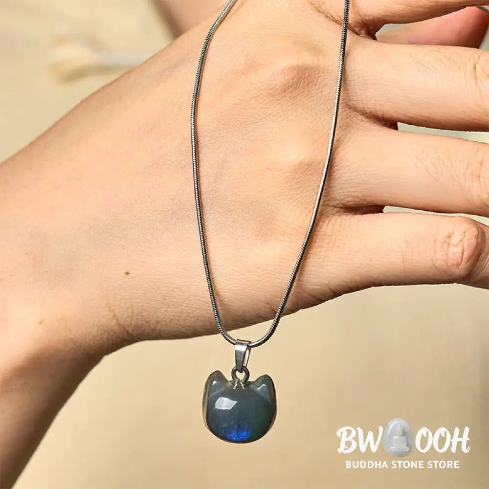 Buddha Stones Natural Cat Pattern Labradorite Healing Necklace Pendant - BWOOOH - Labradorite(Healing♥Support)