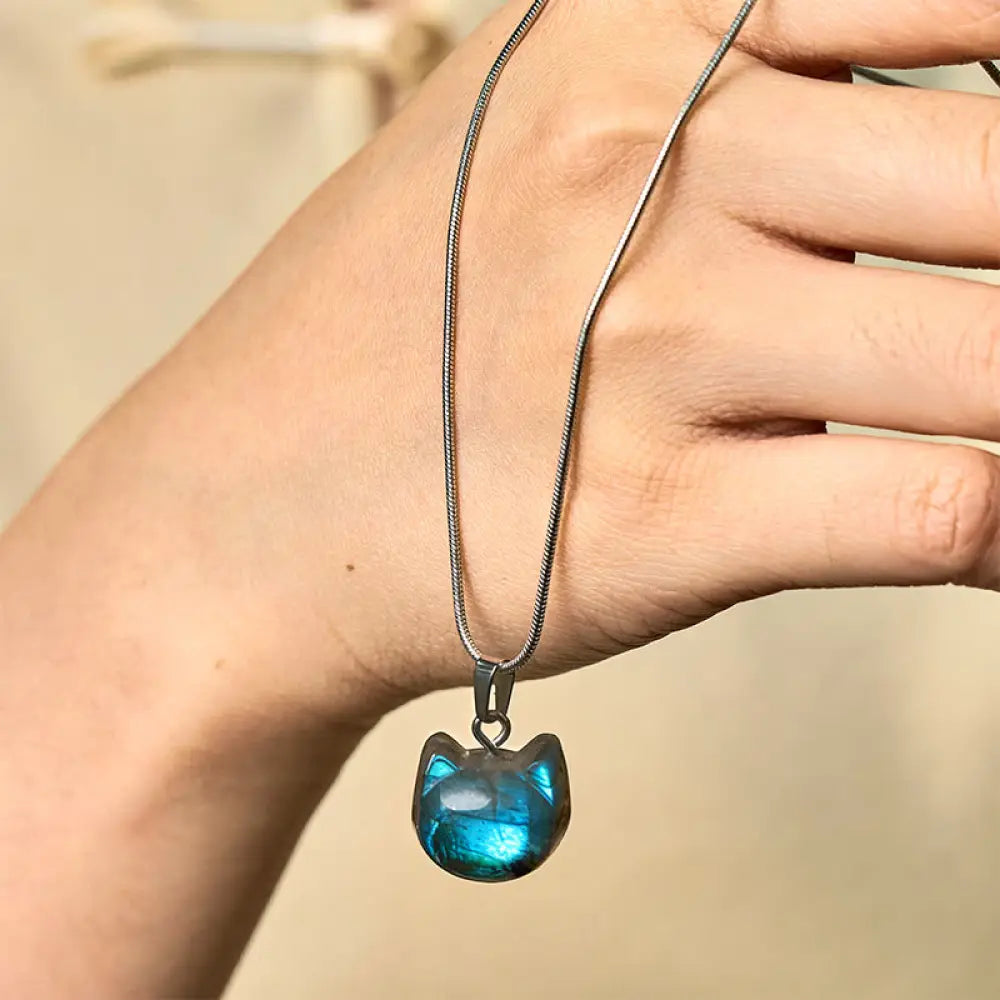 Buddha Stones Natural Cat Pattern Labradorite Healing Necklace Pendant - BWOOOH - Labradorite(Healing♥Support)