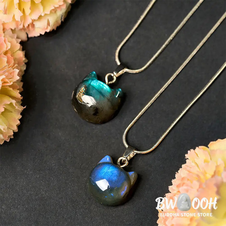 Buddha Stones Natural Cat Pattern Labradorite Healing Necklace Pendant - BWOOOH - Labradorite(Healing♥Support)