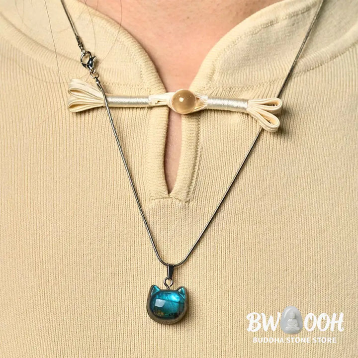 Buddha Stones Natural Cat Pattern Labradorite Healing Necklace Pendant - BWOOOH - Labradorite(Healing♥Support)