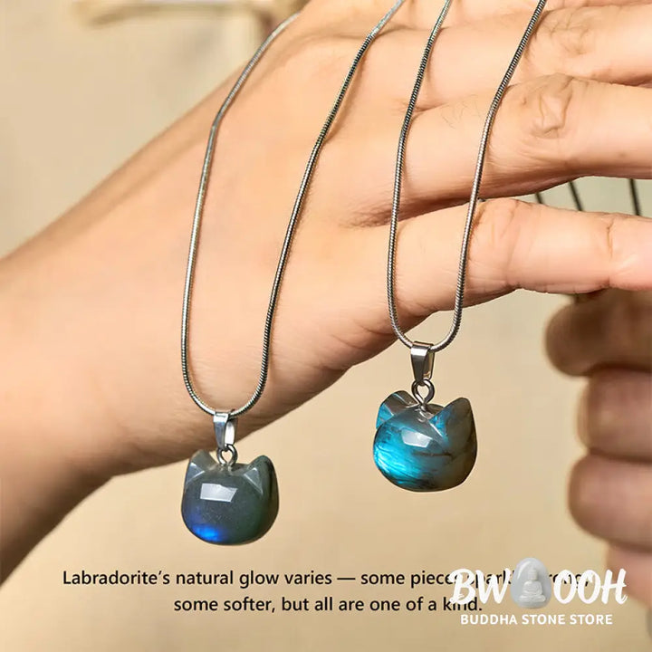 Buddha Stones Natural Cat Pattern Labradorite Healing Necklace Pendant - BWOOOH - Labradorite(Healing♥Support)