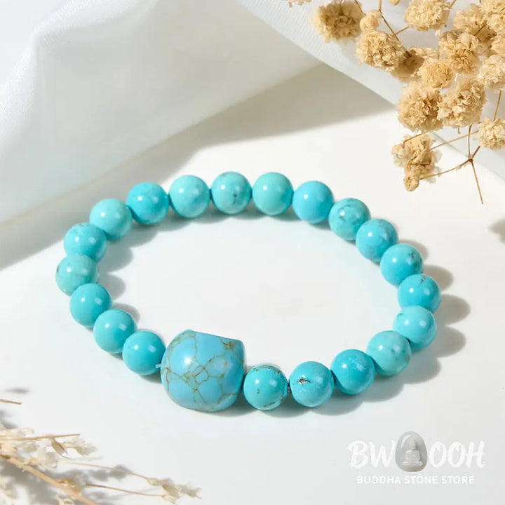 Buddha Stones Natural Cat Turquoise Strength Beads Bracelet - Turquoise(Wrist Circumference: 14-16cm) - Bracelet