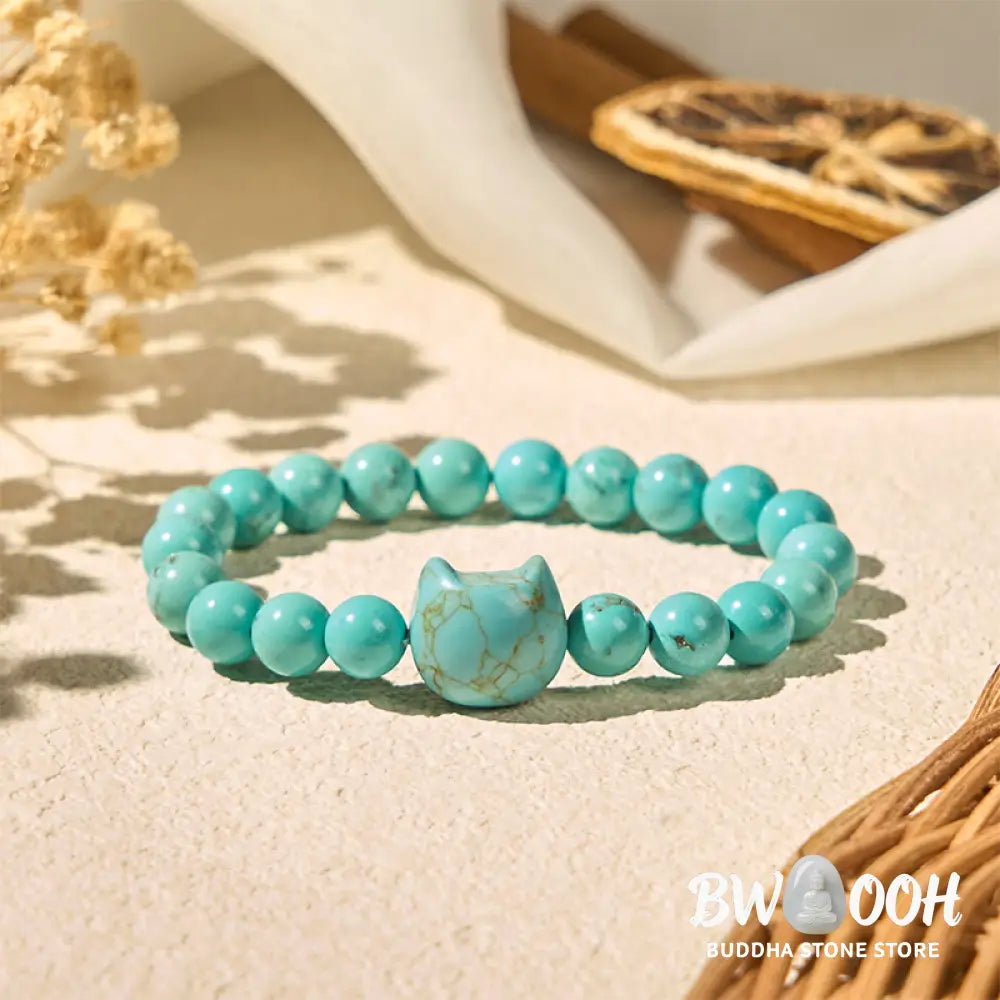 Buddha Stones Natural Cat Turquoise Strength Beads Bracelet - Turquoise(Wrist Circumference: 14-16cm) - Bracelet