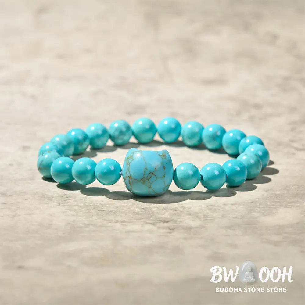 Buddha Stones Natural Cat Turquoise Strength Beads Bracelet - Turquoise(Wrist Circumference: 14-16cm) - Bracelet