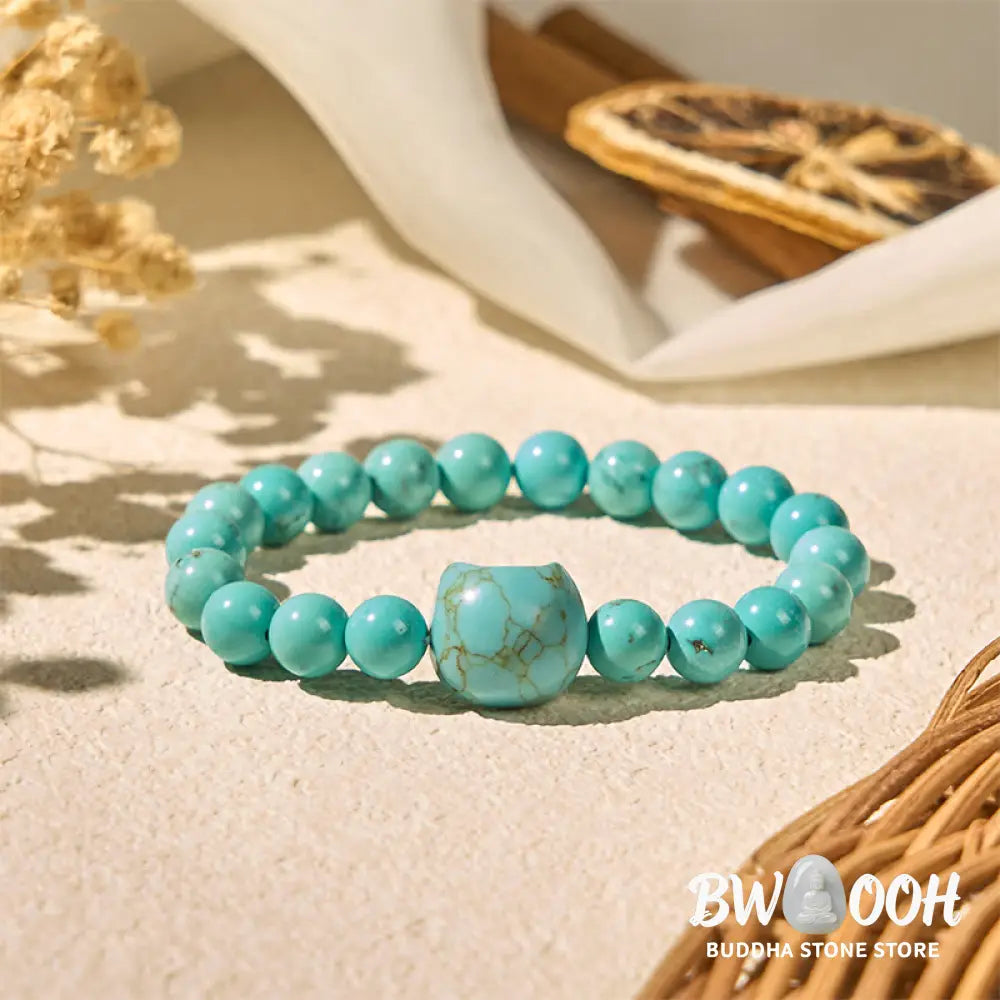 Buddha Stones Natural Cat Turquoise Strength Beads Bracelet - Turquoise(Wrist Circumference: 14-16cm) - Bracelet