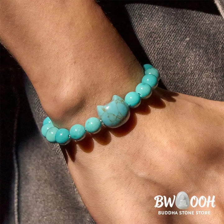 Buddha Stones Natural Cat Turquoise Strength Beads Bracelet - Turquoise(Wrist Circumference: 14-16cm) - Bracelet