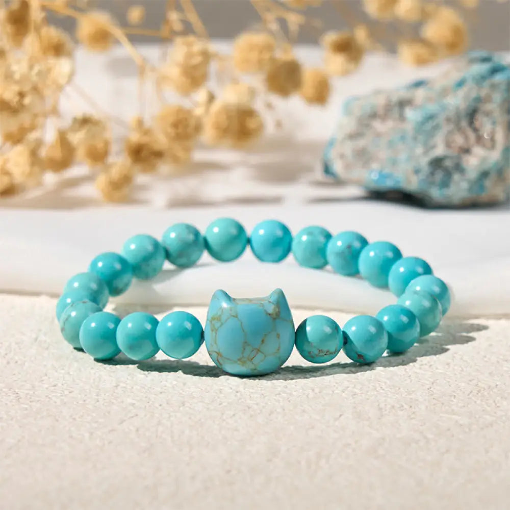Buddha Stones Natural Cat Turquoise Strength Beads Bracelet - Turquoise(Wrist Circumference: 14-16cm) - Bracelet