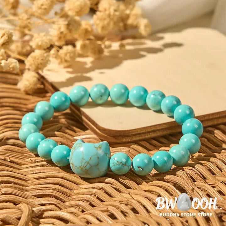 Buddha Stones Natural Cat Turquoise Strength Beads Bracelet - Turquoise(Wrist Circumference: 14-16cm) - Bracelet