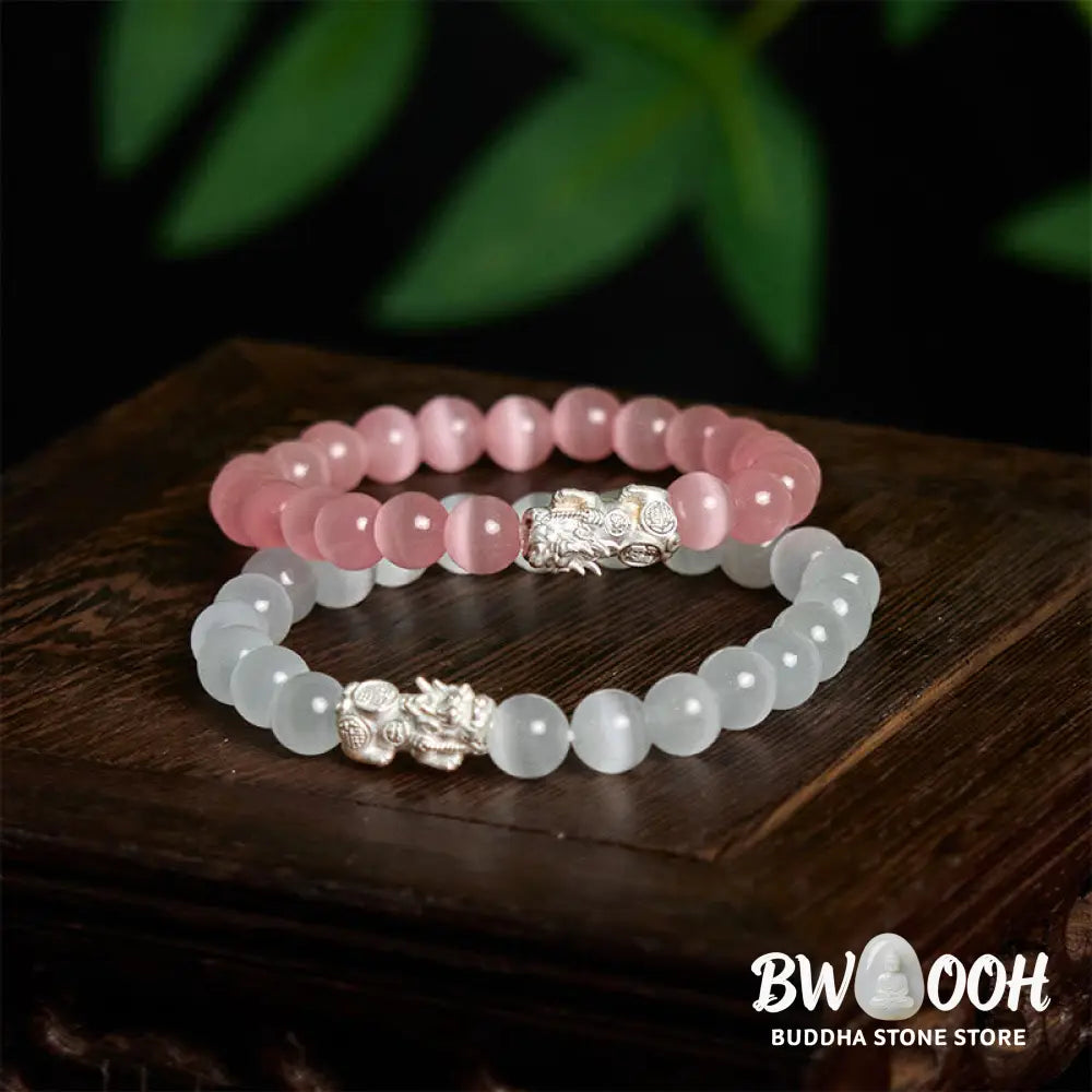 Buddha Stones Natural Cat’s Eye Beads 990 Sterling Silver Pixiu Positive Bracelet - BWOOOH - Bracelet