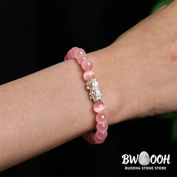 Buddha Stones Natural Cat’s Eye Beads 990 Sterling Silver Pixiu Positive Bracelet - BWOOOH - Bracelet