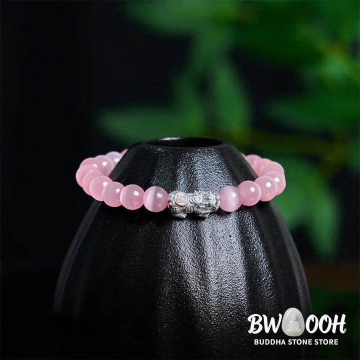 Buddha Stones Natural Cat’s Eye Beads 990 Sterling Silver Pixiu Positive Bracelet - BWOOOH - Bracelet