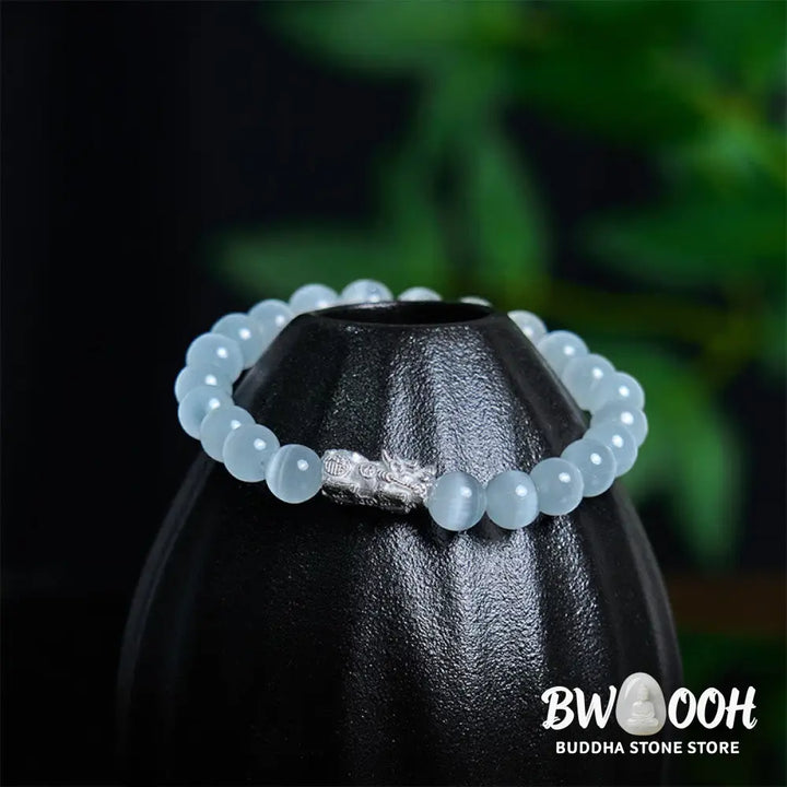 Buddha Stones Natural Cat’s Eye Beads 990 Sterling Silver Pixiu Positive Bracelet - BWOOOH - Bracelet