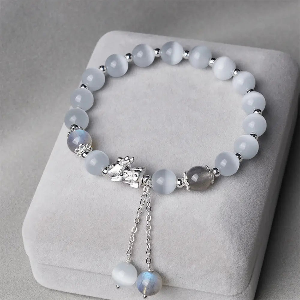 BWOOOH Natural Cat's Eye Moonstone Strawberry Quartz PiXiu Support Bracelet | spiritual healing bracelet
