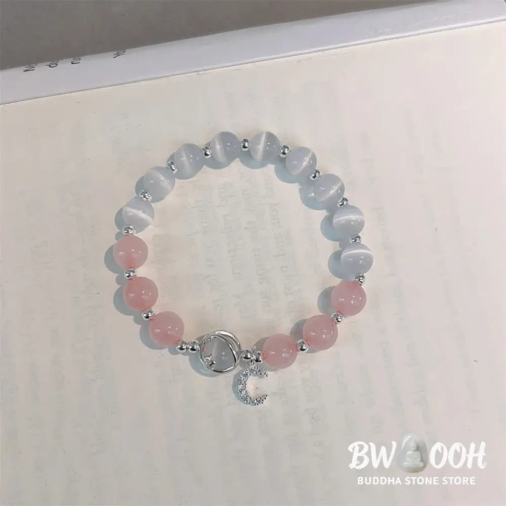 Buddha Stones Natural Cat’s Eye Pink Crystal Moon Love Charm Bracelet - Cat’s Eye&amp;Pink Crystal - Bracelet