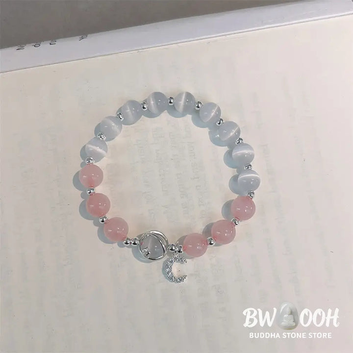 Buddha Stones Natural Cat’s Eye Pink Crystal Moon Love Charm Bracelet - Cat’s Eye&amp;Pink Crystal - Bracelet